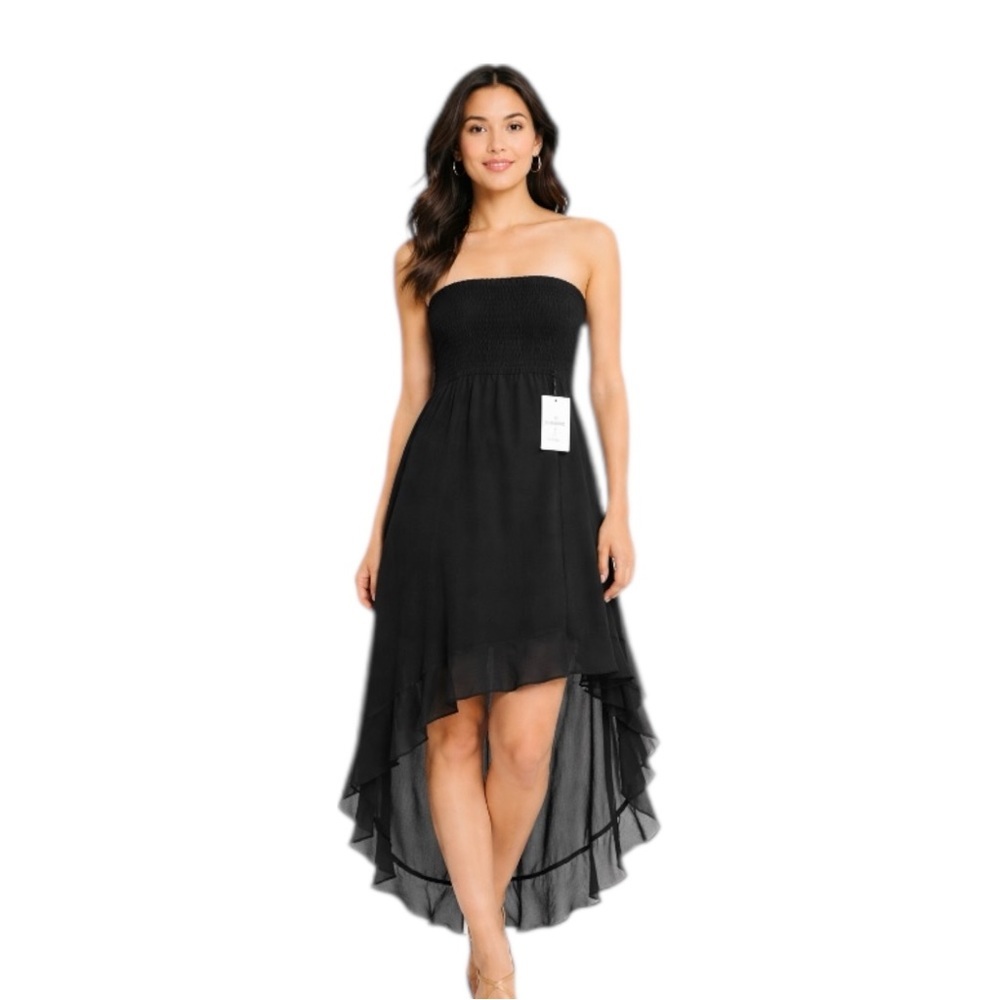 Forever 21 Black Strapless High Low Dress Ruffle Chiffon Size S NWT